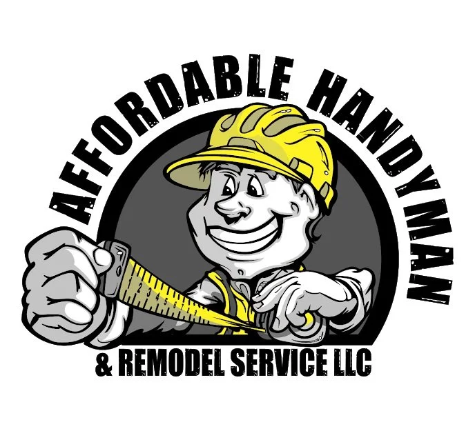 Laffordable Handyman & Remodel Service LLC logo featuring a smiling handyman in a yellow hard hat using a tape measure
