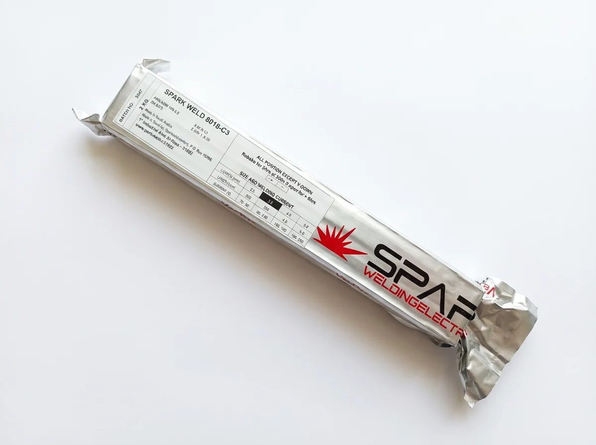 Silver-wrapped SPARK WELD 8018-C3 welding electrode package