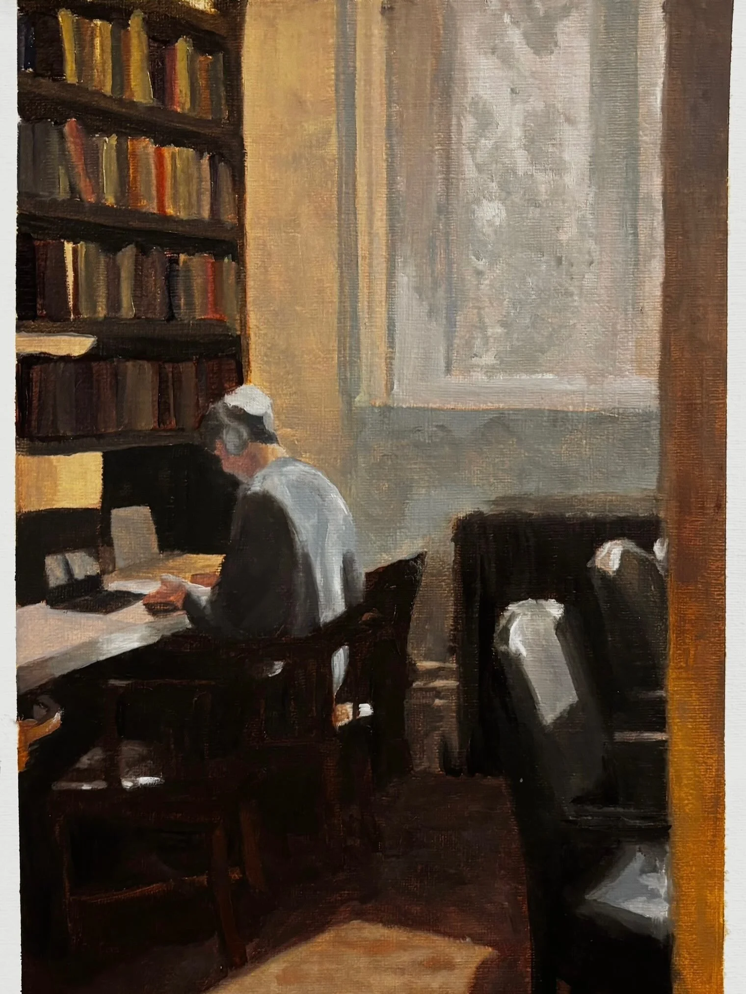 Recently did the artwork and calligraphy for the menu of Nosturum Futurum, a student-alumni networking event held annually at Ormond College. 

Artwork:
Studying in the Silent Library, 2026
Oil on canvas paper
29.5 x 21cm 

Calligraphy: 
Done digital