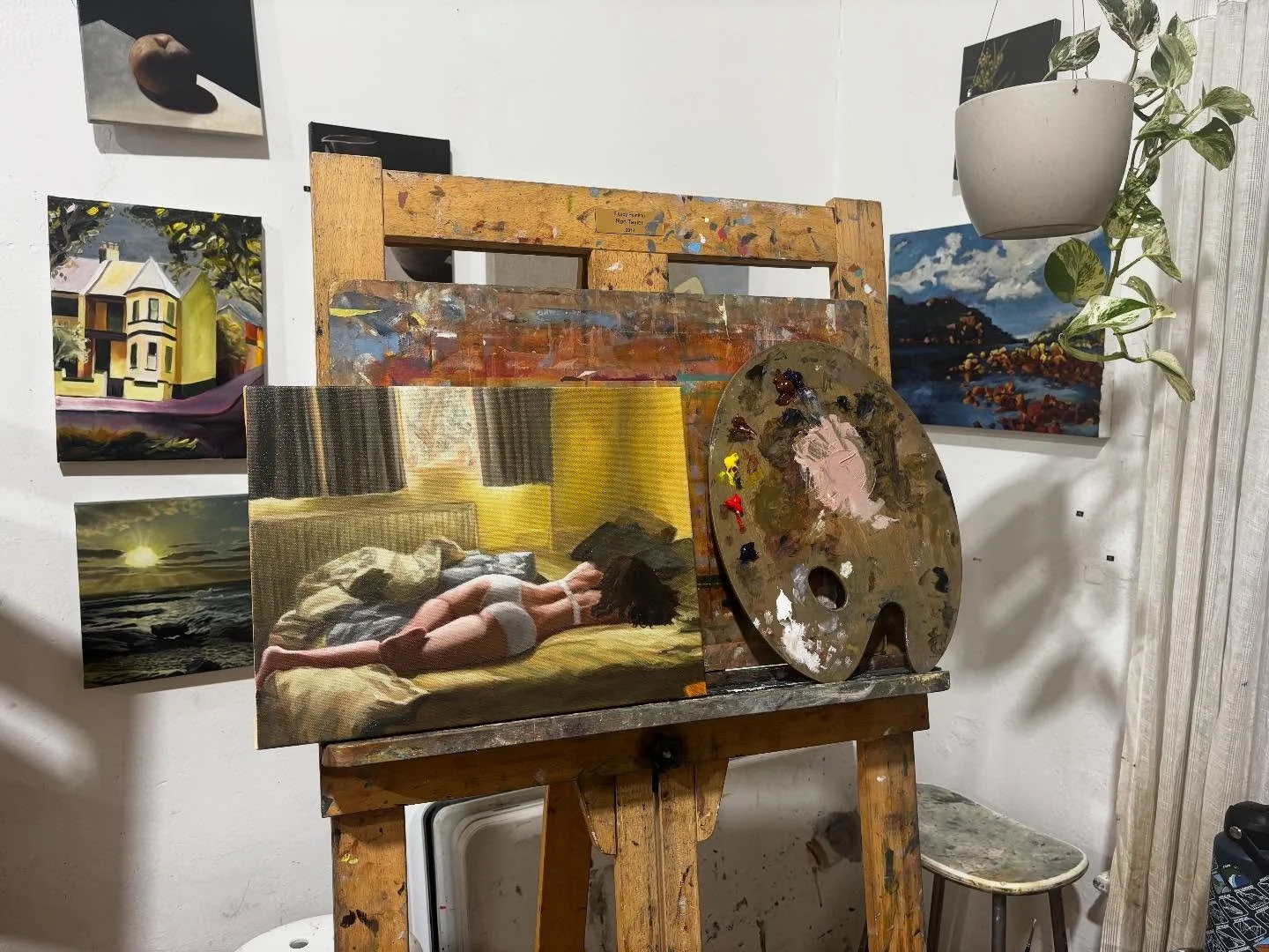 untitled
Oil on canvas 
12&rdquo; x 16&rdquo; 

I completed this a few days ago as a final work for one of my classes. It is a restaged composition of Pierre Bonnard&rsquo;s &lsquo;La Siesta&rsquo; (1900), as I wanted to similarly capture a domestic 