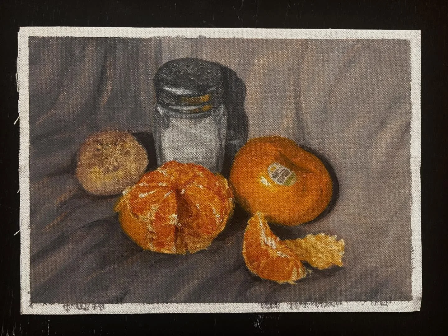 a still life 
Oil on linen
A4, 21cm x 30cm 

One of the smaller tasked final works I did for class this semester. If you swipe it will be unpainted!