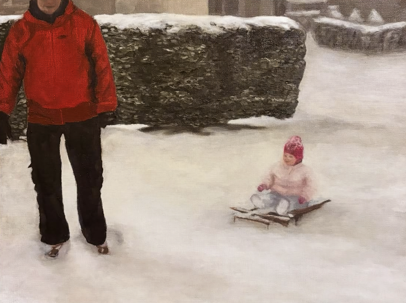 A snowy day in Greensboro, North Carolina - 2026 -Oil on canvas - 20 x 40.5cm 