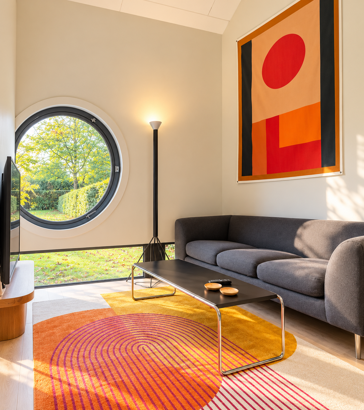 Sunlit Scandinavian Lounge with Geometric Rug.png
