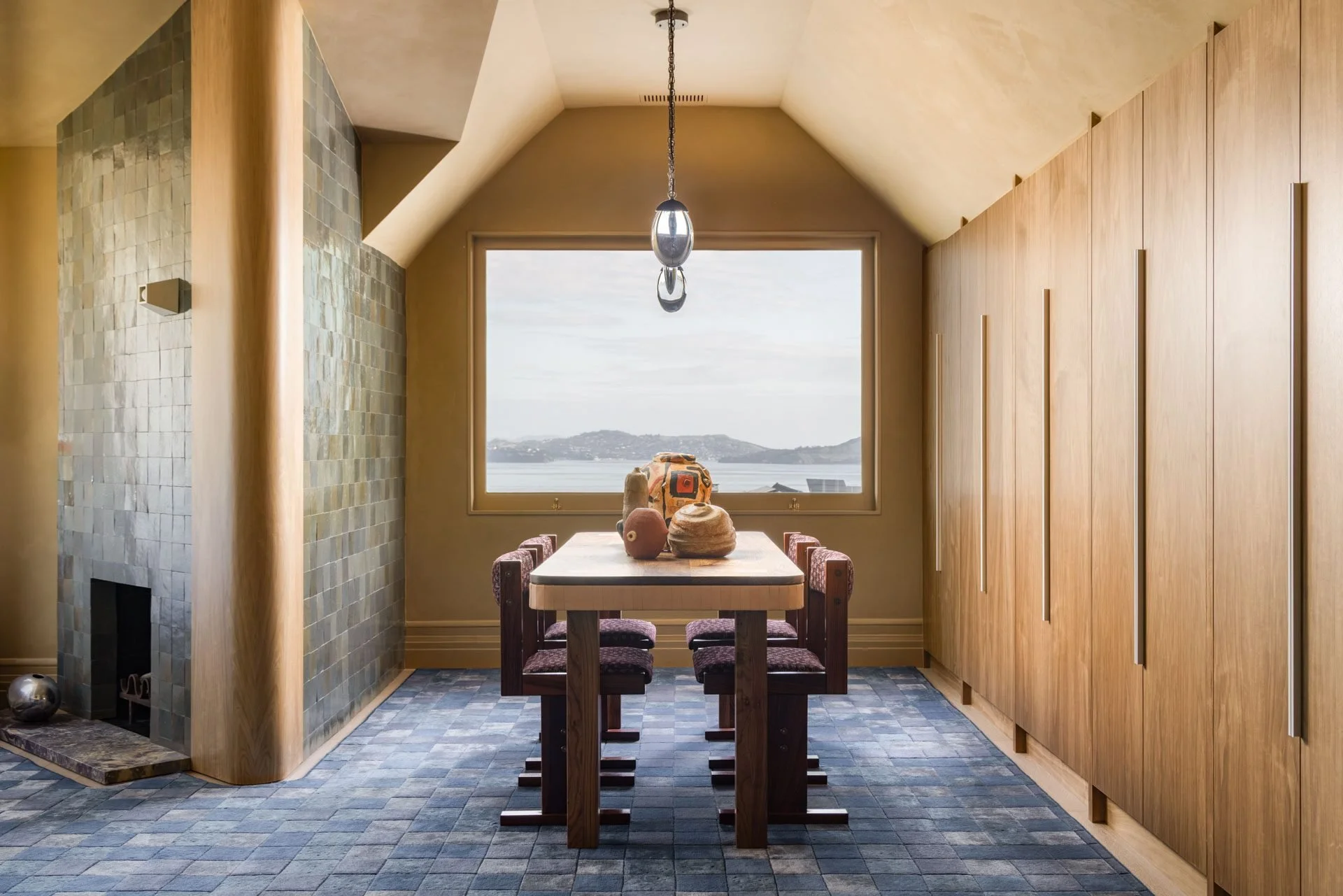 Walnut-paneled dining nook with a window onto the bay, 2315 Broadway, San Francisco Decorator Showcase