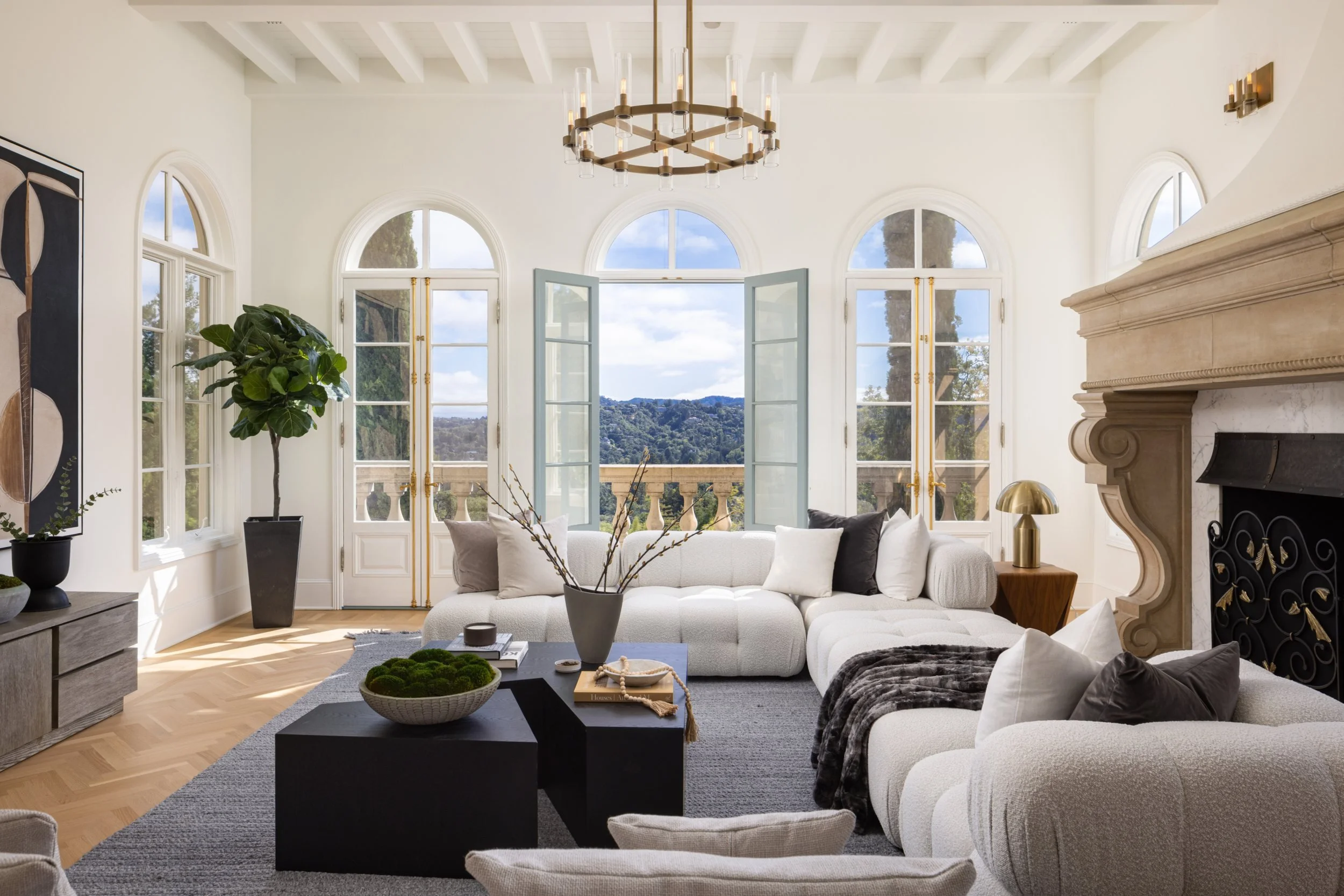 Bright family room with arched windows to the hills, 27 Upper Road, Ross