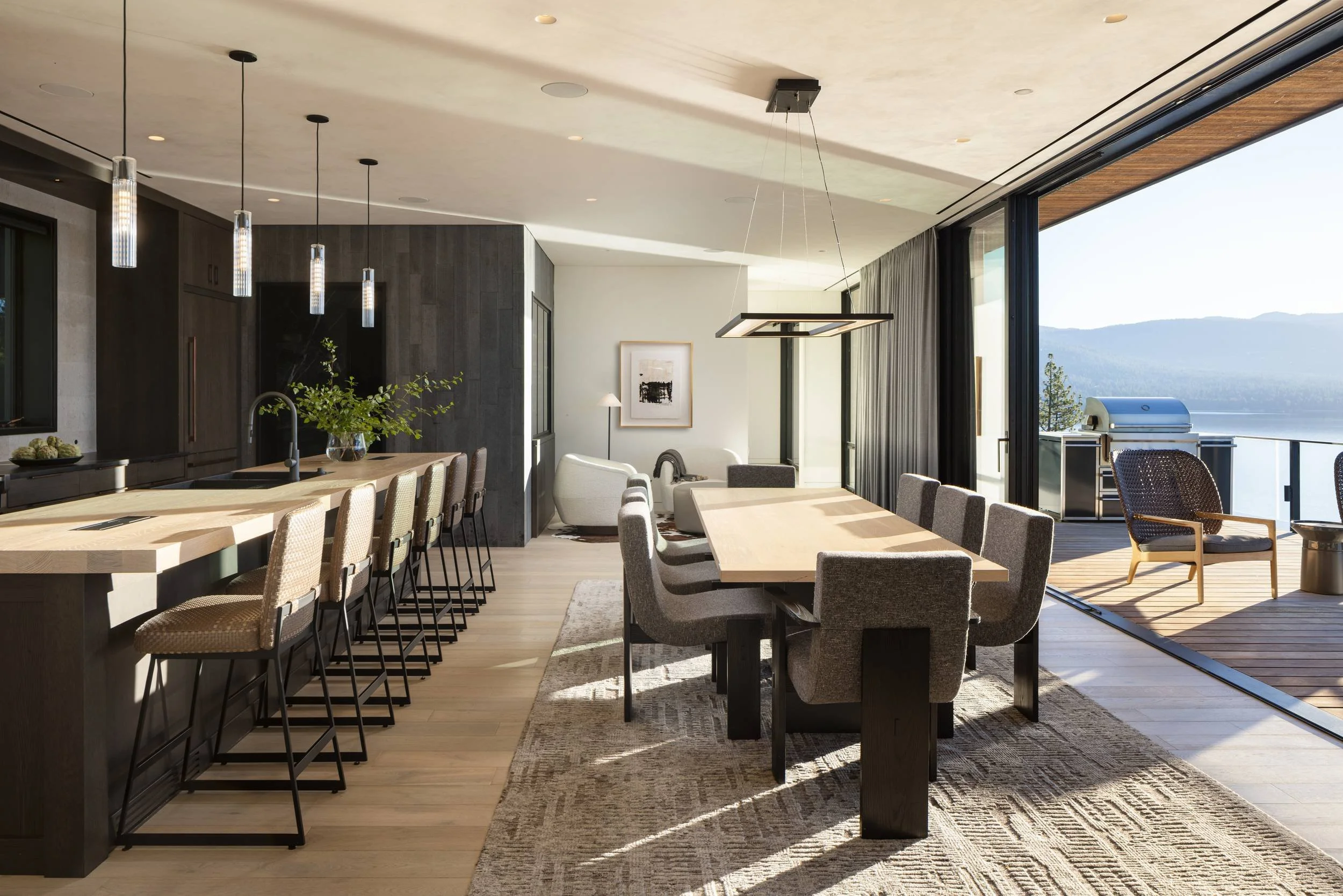 Open kitchen and dining room leading out to the lake view, Lake Tahoe Residence