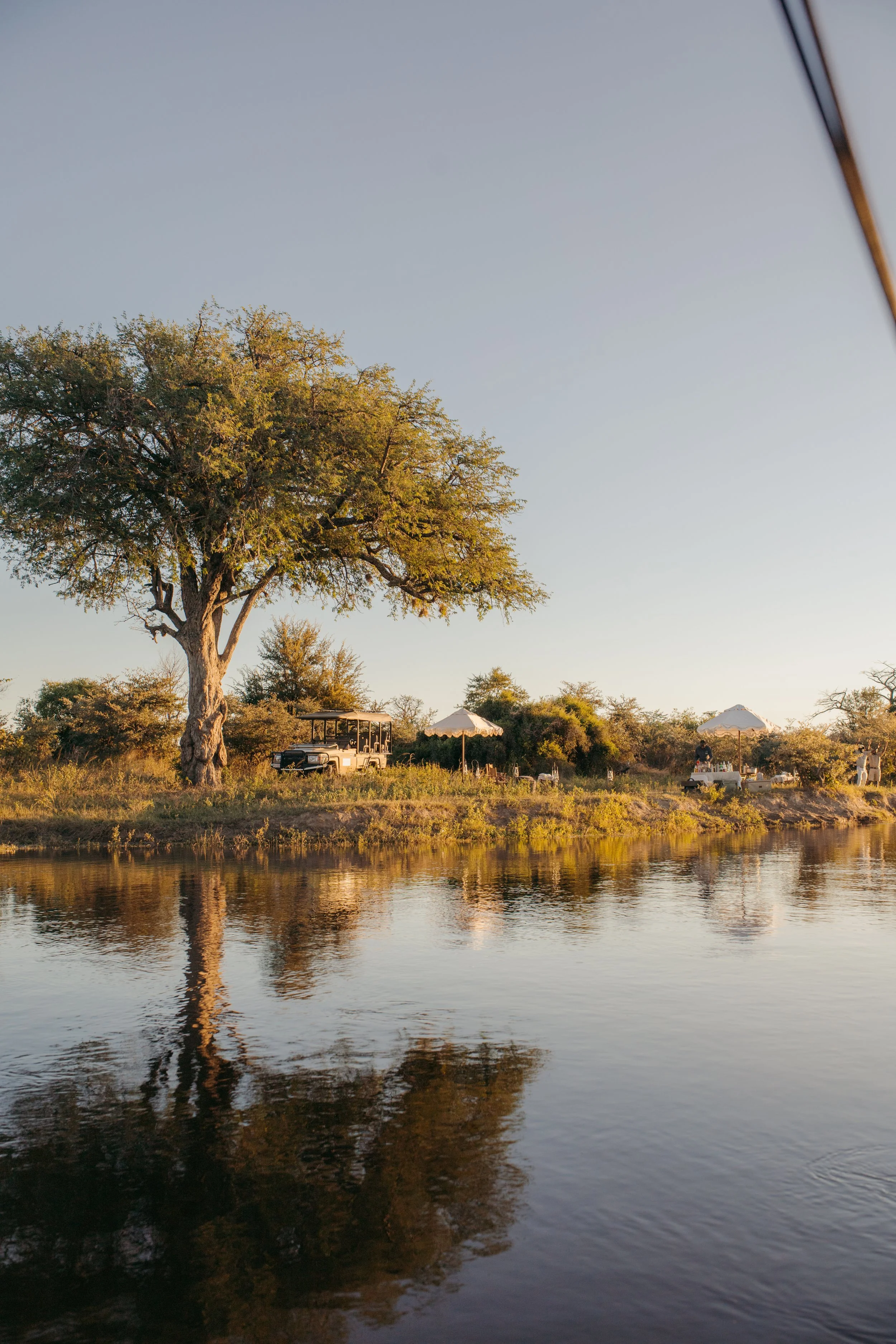 Zambezi River sunset beautiful cruise boat safari sundowner setup