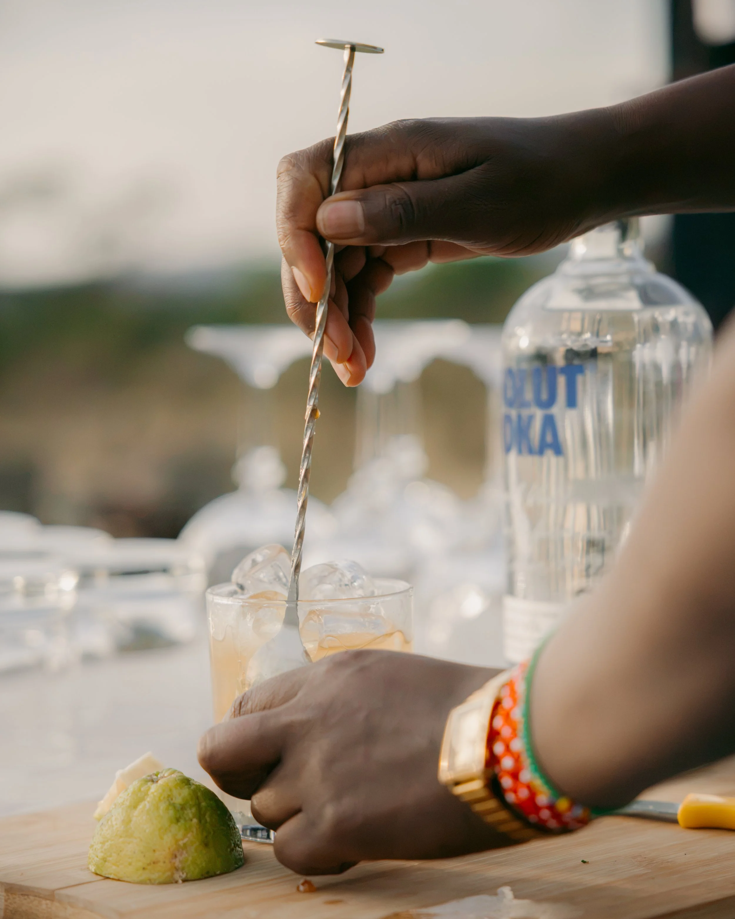 sundowners staff candid Maasai Mara Cottar's cocktail mixing mixology sunset luxury