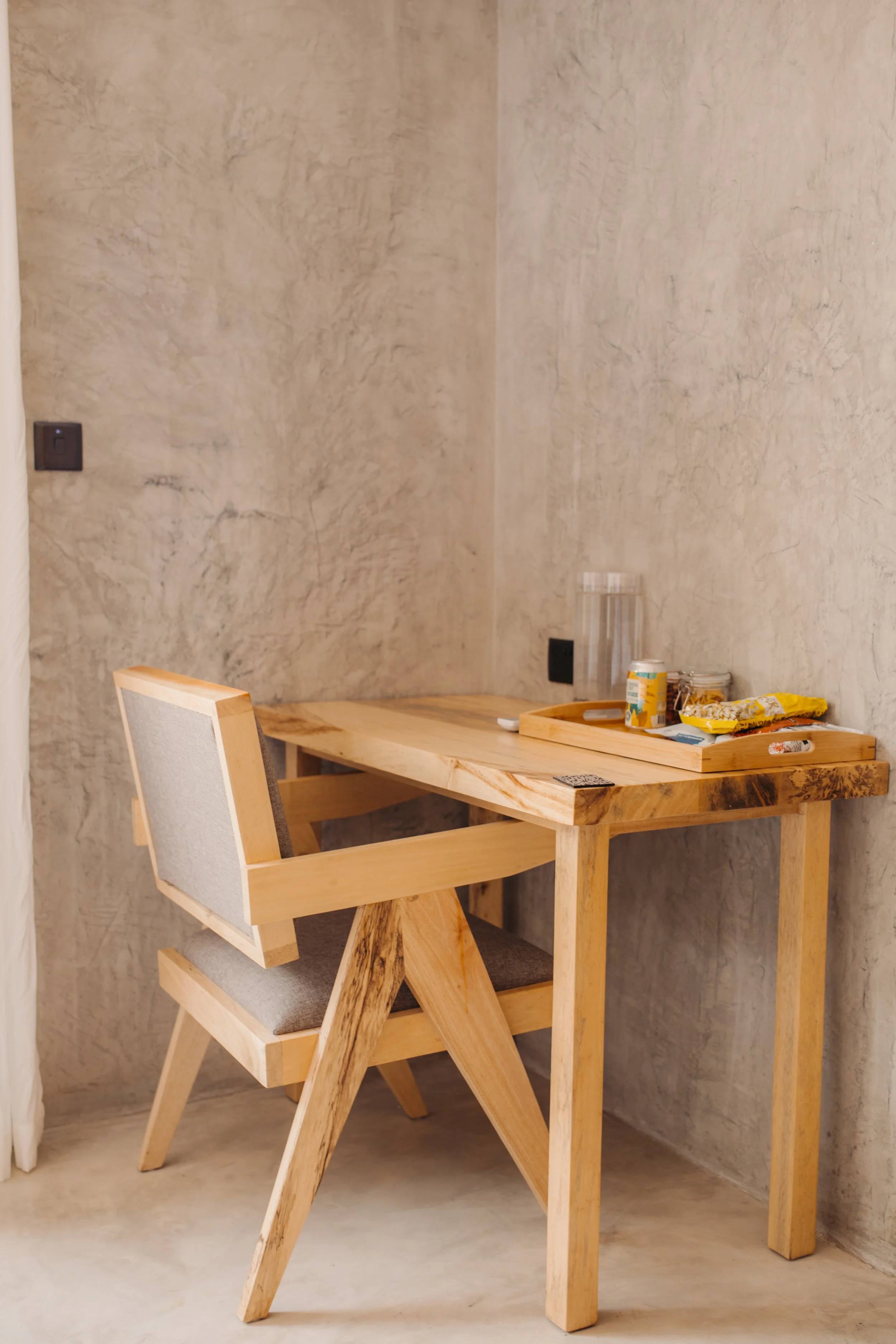 Lala Galu Diani beach Kenya coast simple luxury aesthetic room details study desk