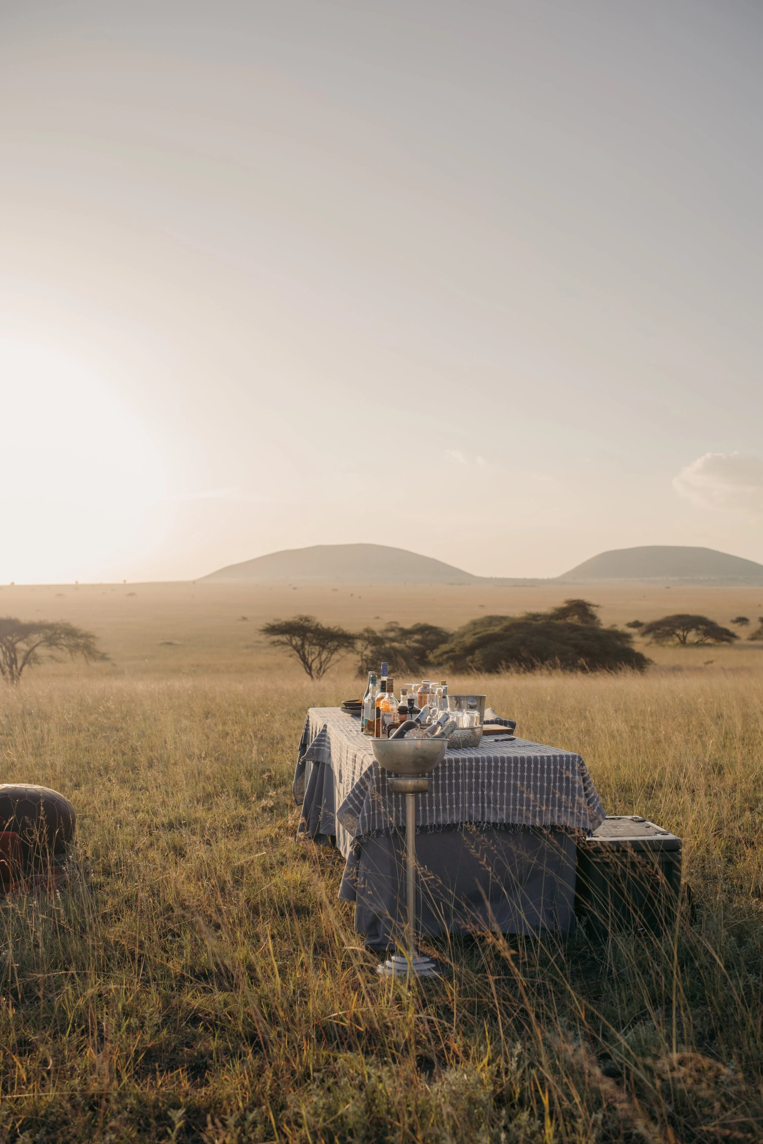 Ol Donyo Great Plains Tsavo Amboseli safari sundowners sunset game drive bush drinks cocktails luxury