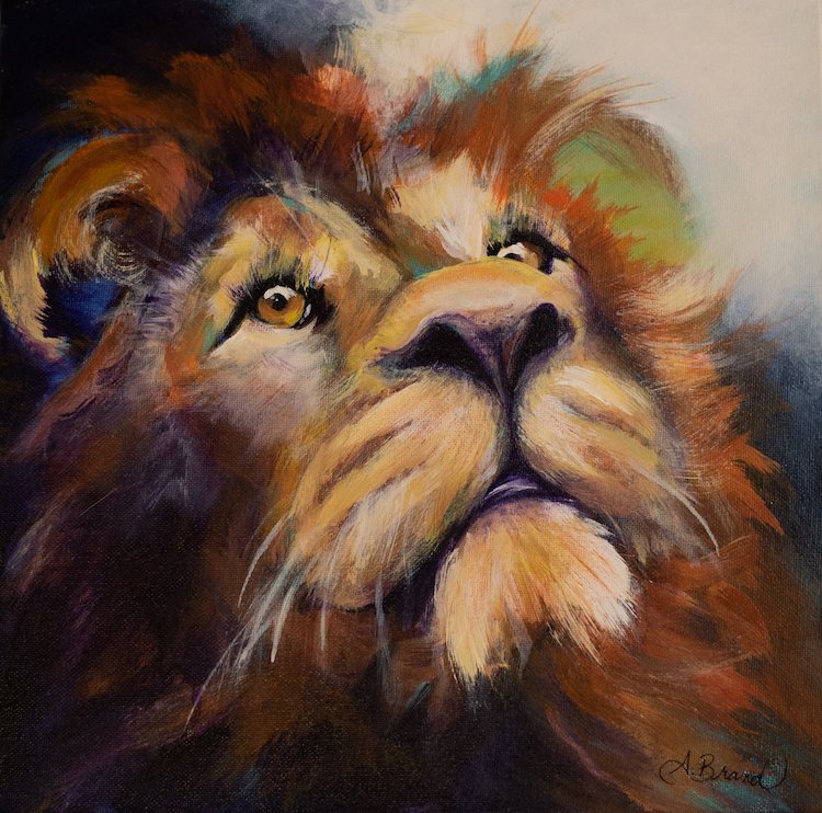Jodie's Lion, 2021, Acrylic on canvas, 12" x 12" (SOLD)