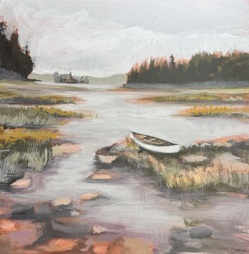 Misty Lake, 2025, Acrylic on canvas, 12" x 12"
