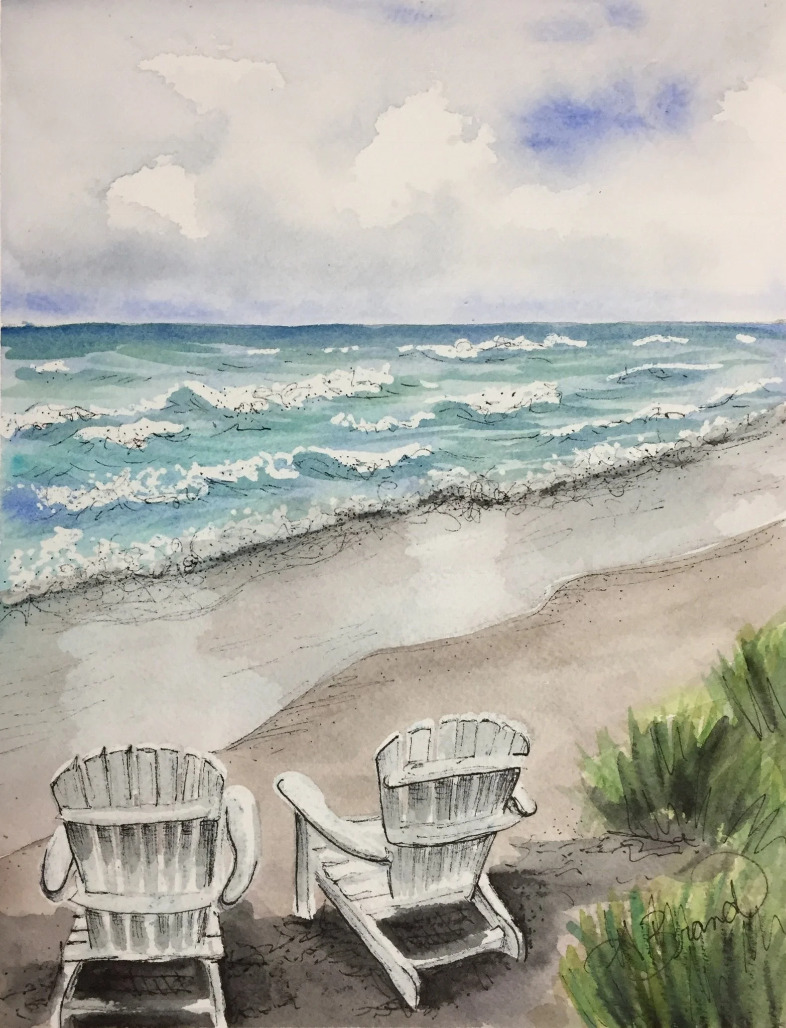Bright & Breezy View, 2017, Watercolour, pen & ink on paper, 8 x 10" (SOLD)