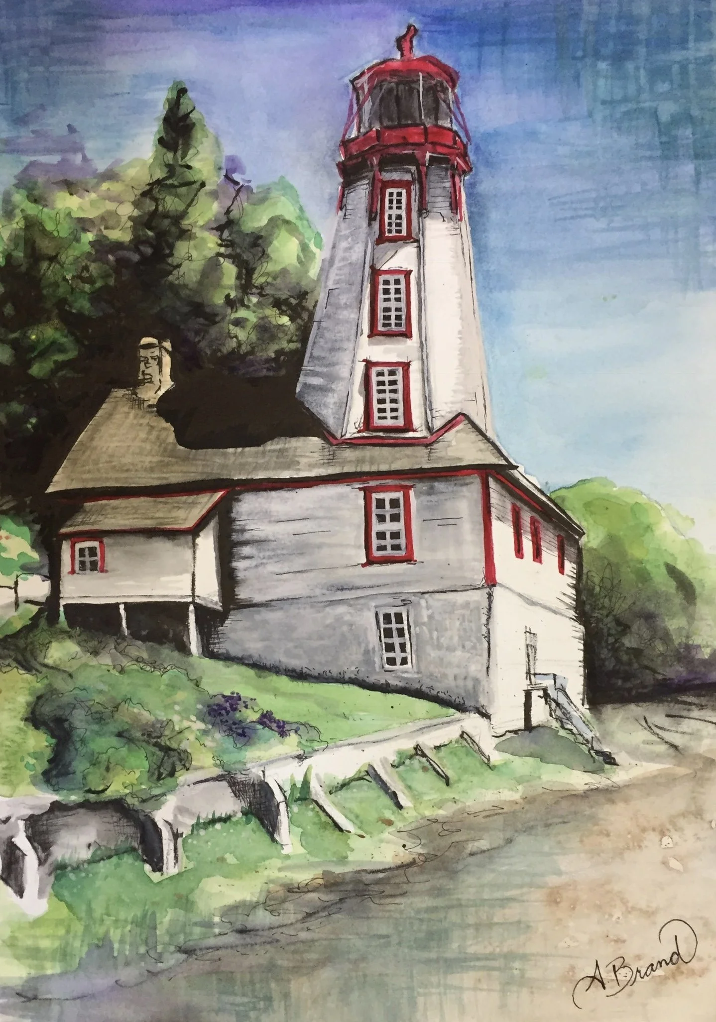 Kincardine Lighthouse Urban Sketch, 2017, Watercolour, pen & ink on paper, 10" x 8" (SOLD)