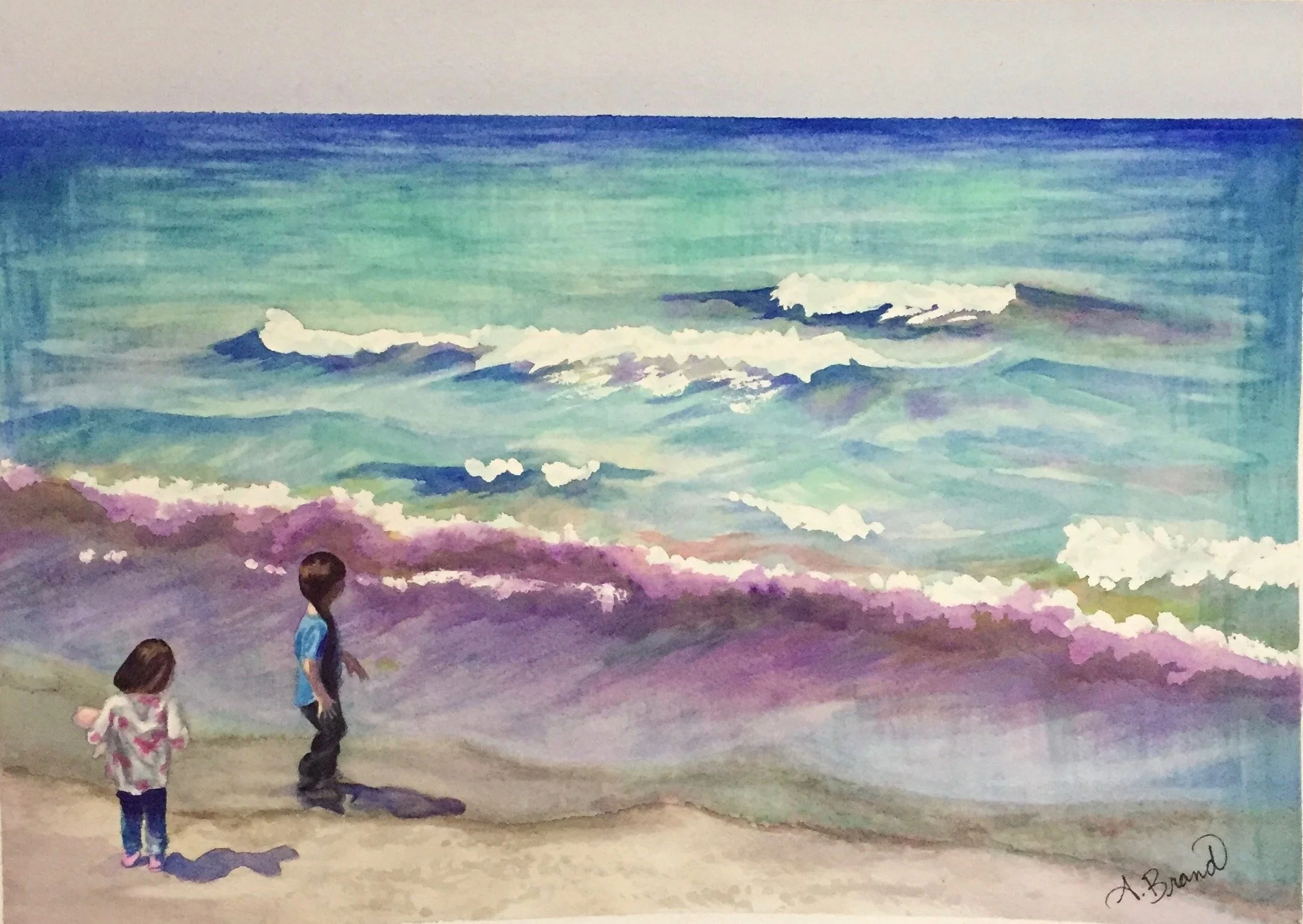 First Steps on Boiler Beach, 2016, Watercolour, pen & ink on paper, 14" x 10" (SOLD)