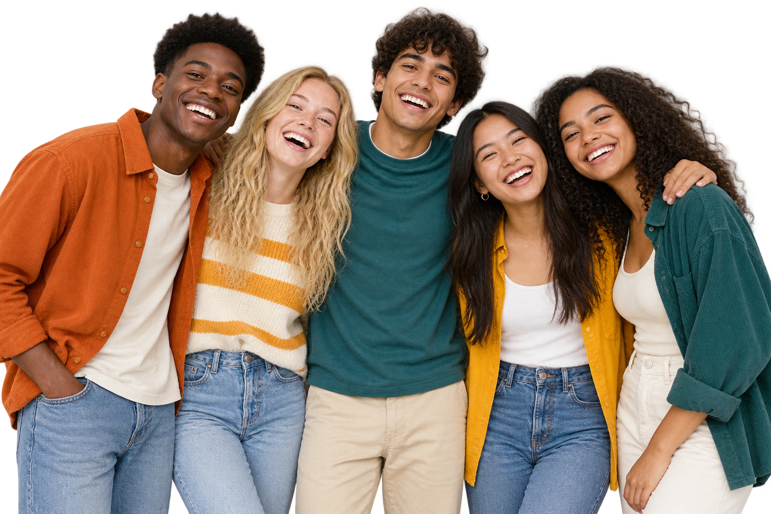 Grupo de jovens juntos e sorridentes