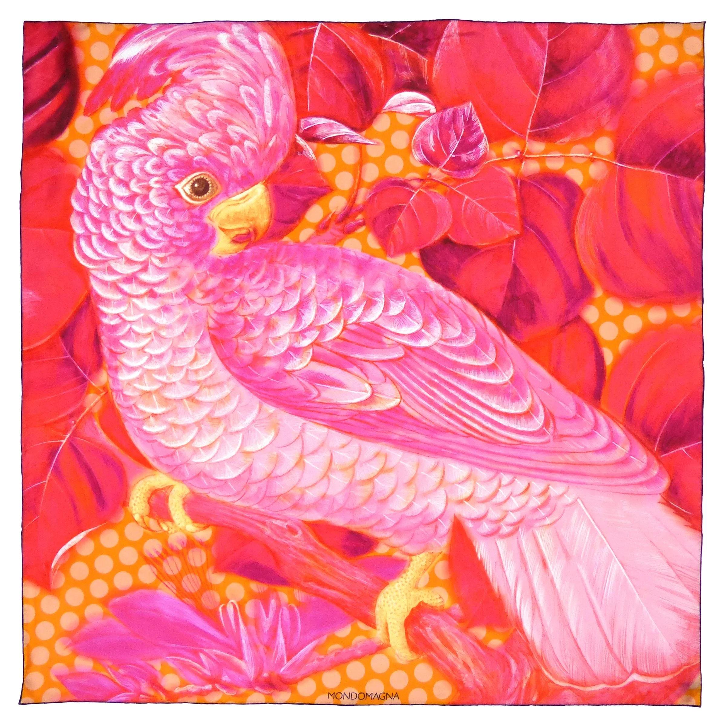 Pink Cockatoo Pure Silk Scarf – Tropical Bird Art – Colourful Statement Scarf