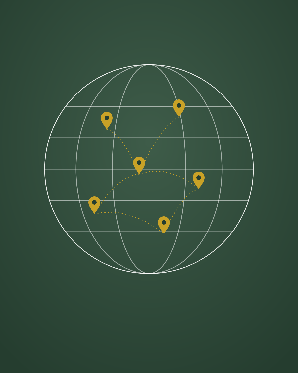 Illustration of a globe with pins marking where traditions began