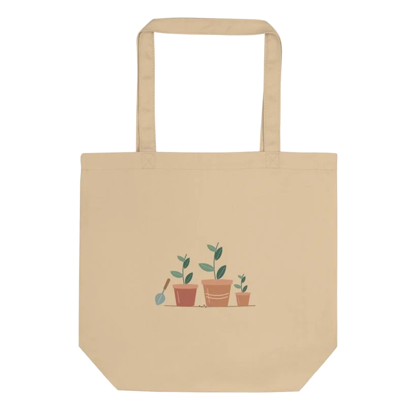Potting Bench cotton tote in Oyster with original garden-inspired illustration
