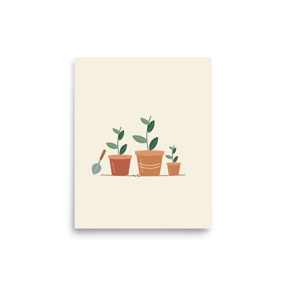 Potting Bench unframed art print with original potted plants