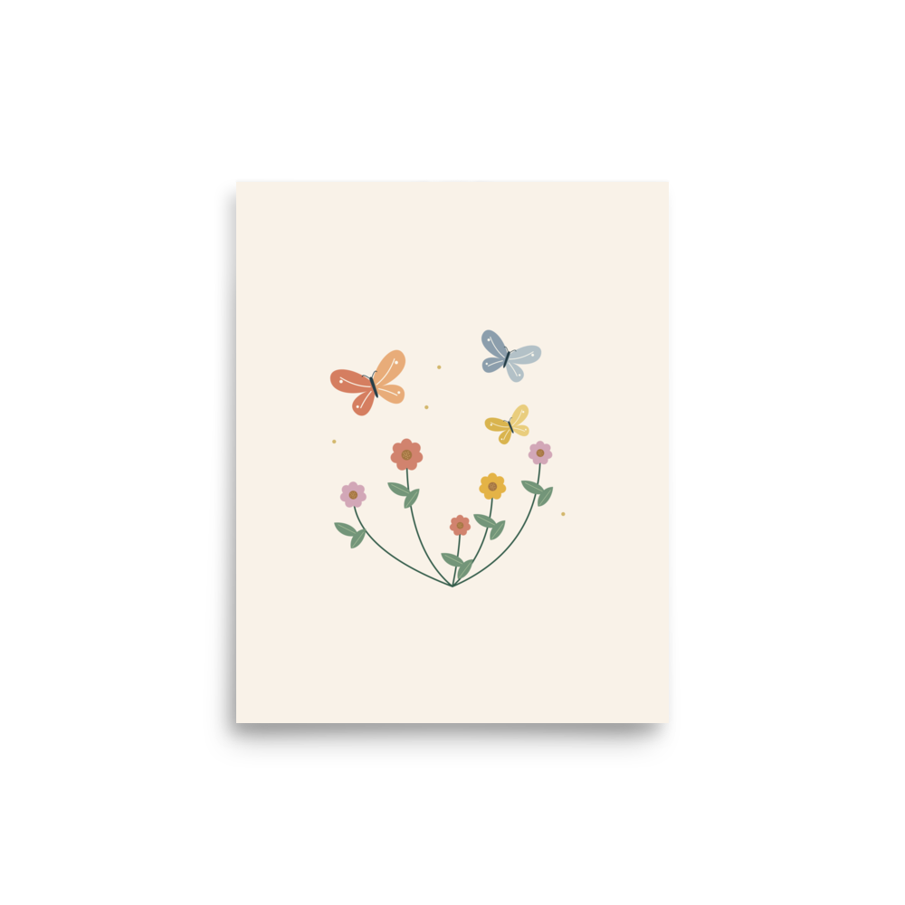 Meadow Flutter unframed art print with butterflies and wildflowers
