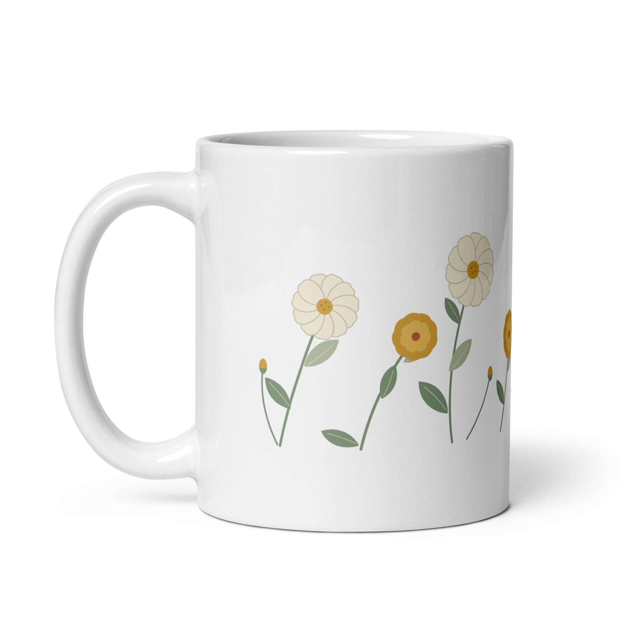 Garden Pause Mug with original botanical illustration; product mockup.