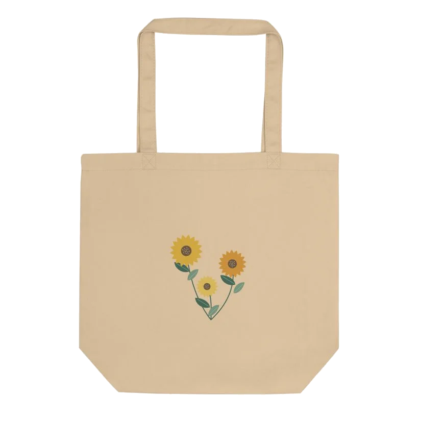 Sunflower Days cotton tote in Oyster with original garden-inspired illustration