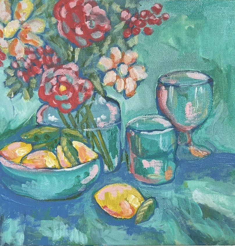 STILL LIFE LEMONS & FLOWERS PRINT