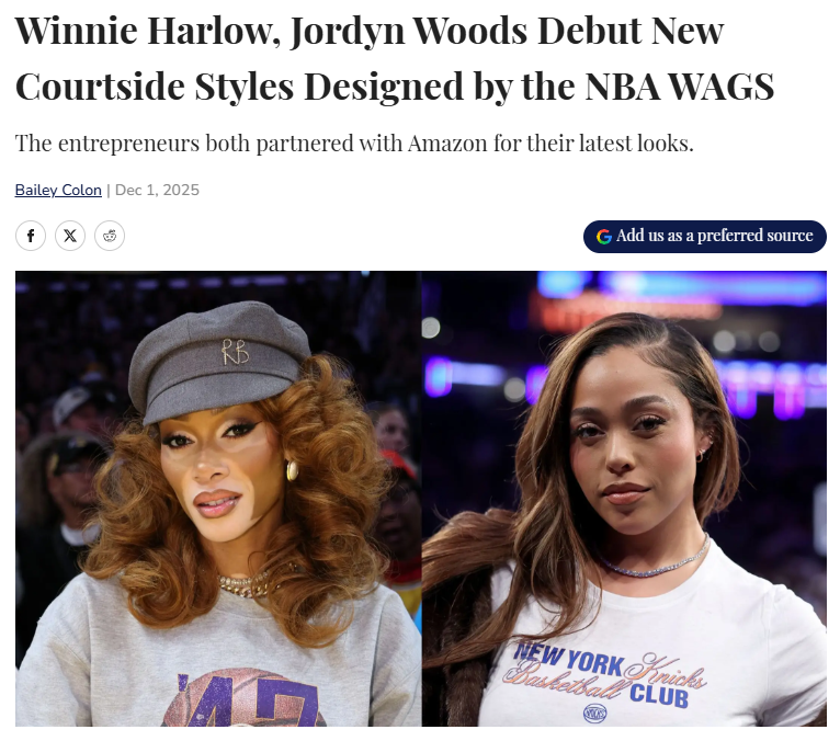 Split image of Winnie Harlow and Jordyn Woods wearing NBA WAGS-designed Courtside styles
