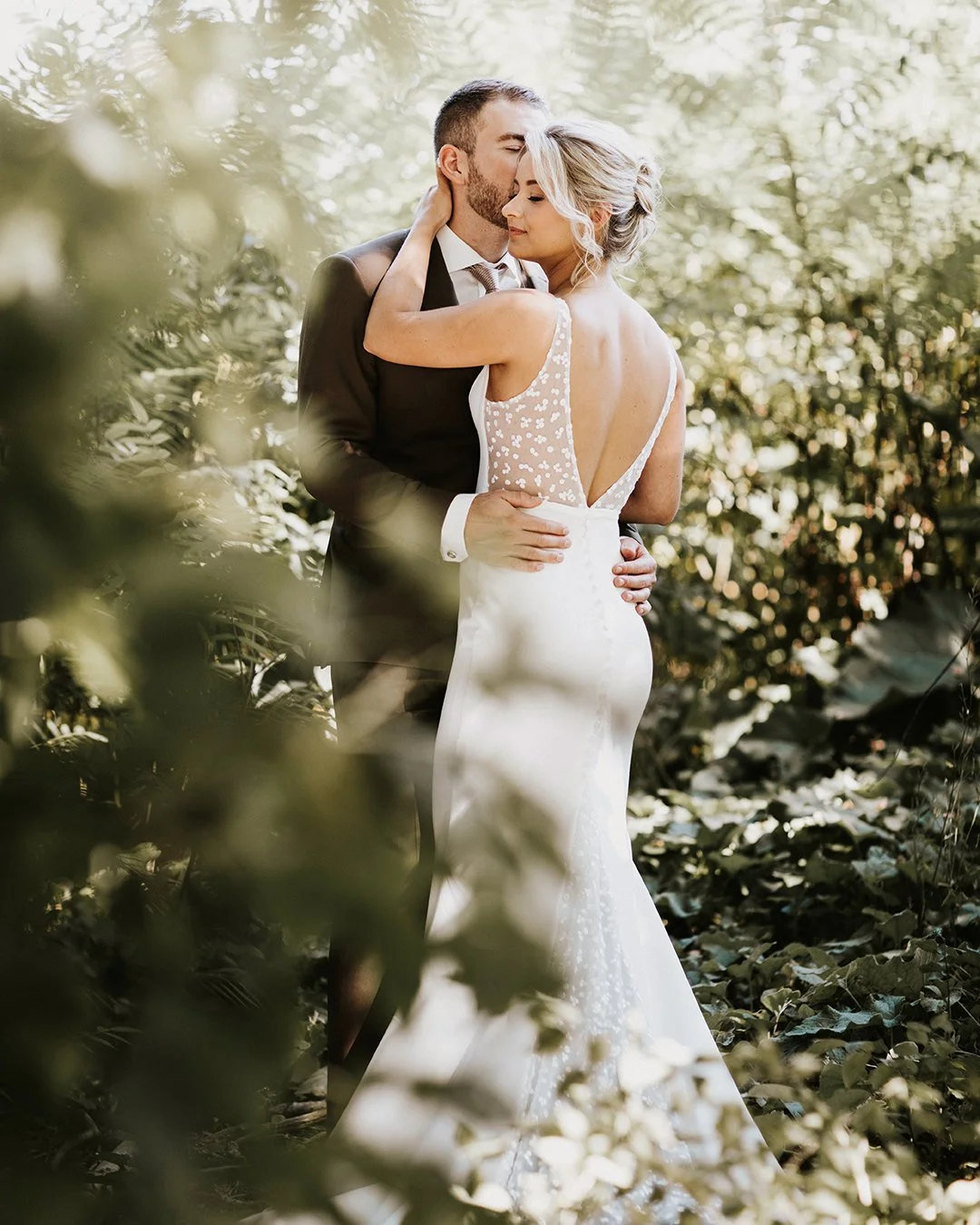bride and groom portrait in the forest