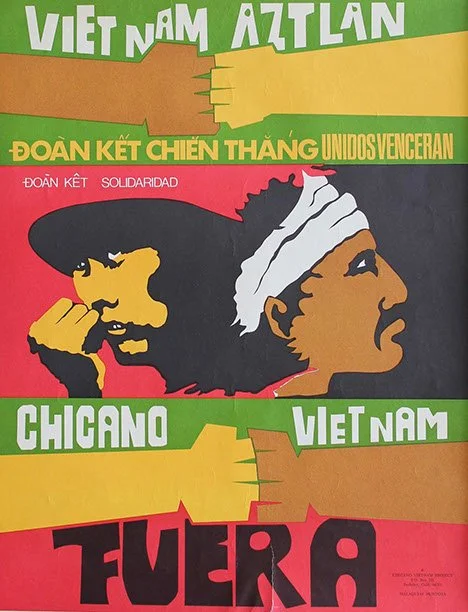  Chicano-Vietnam solidarity poster lithograph. Original Sikscreen art by chicano artist Malaquias Montoya.