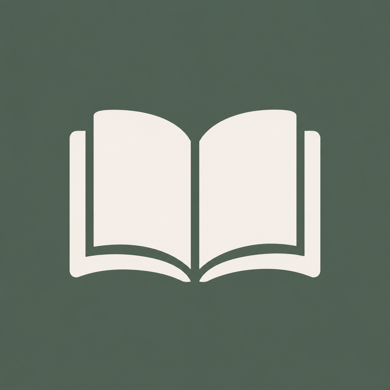 Minimalist white open book icon on a dark green background