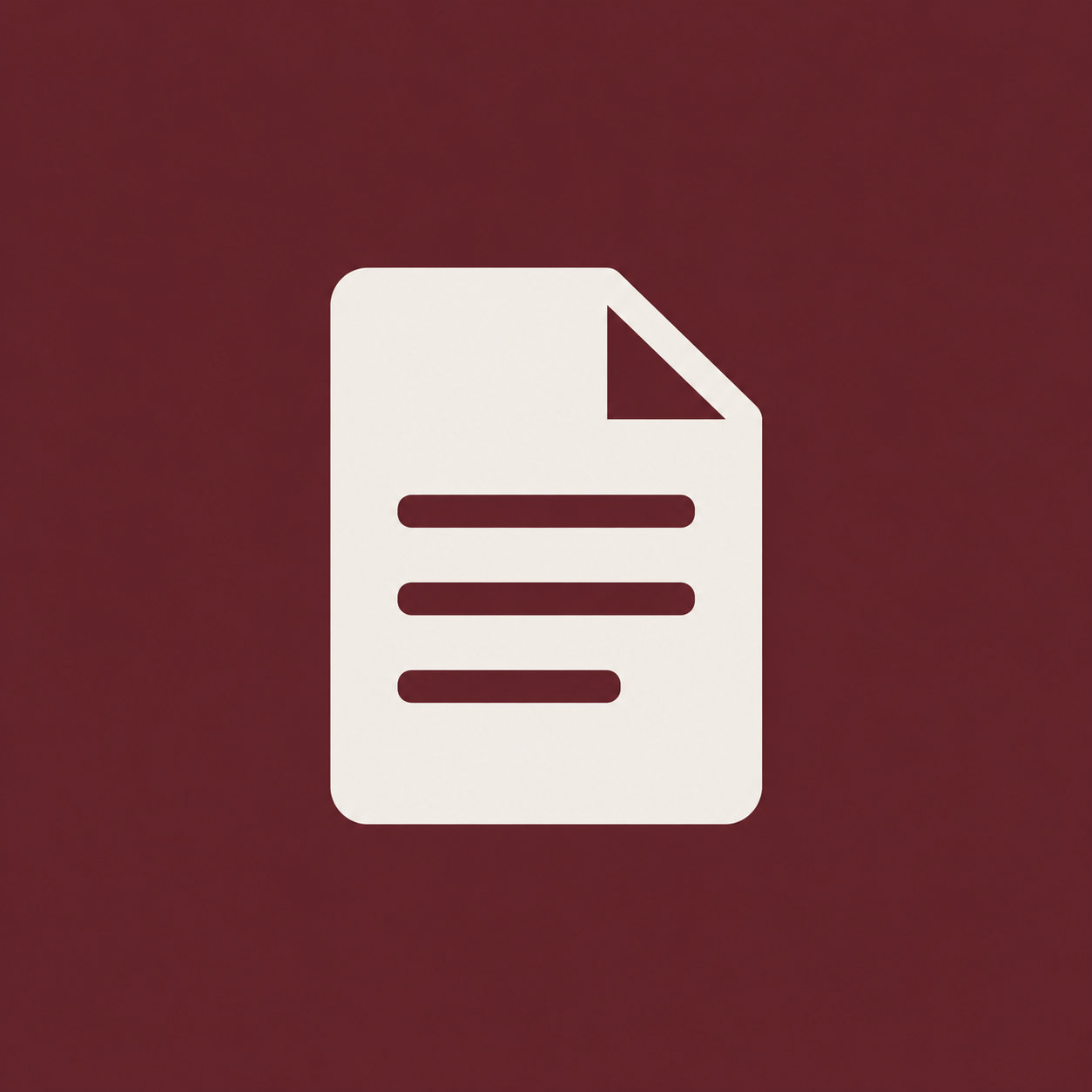 White document icon with folded corner and three horizontal text lines on a dark red background