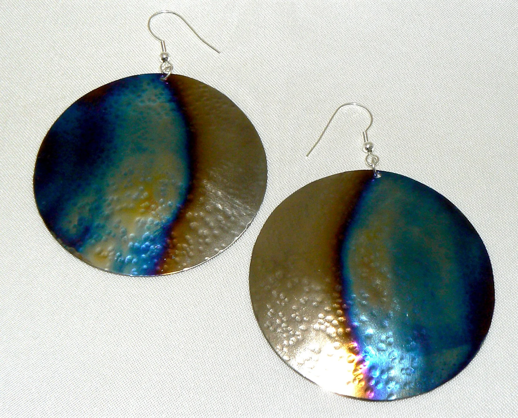 Large round torch painted titanium earrings, 60mm, 7g each - SOLD