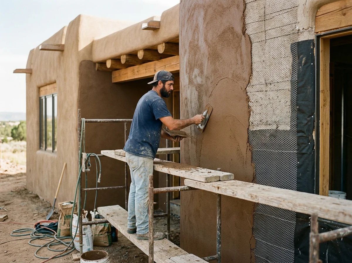 High-desert estate exterior finished in warm earth-tone stucco