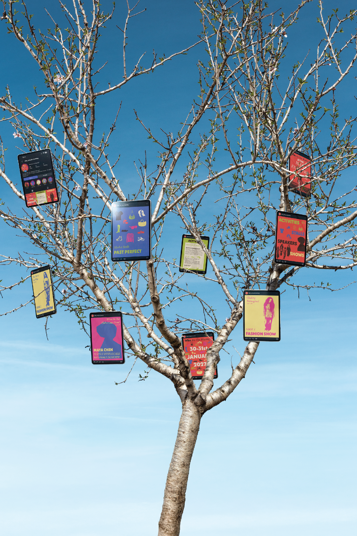 ipad showcasing instagram page on a tree
