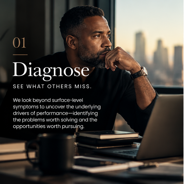 Business leader thoughtfully evaluating commercial challenges and opportunities, reflecting Blacksmith Commercial's approach to diagnosing business performance