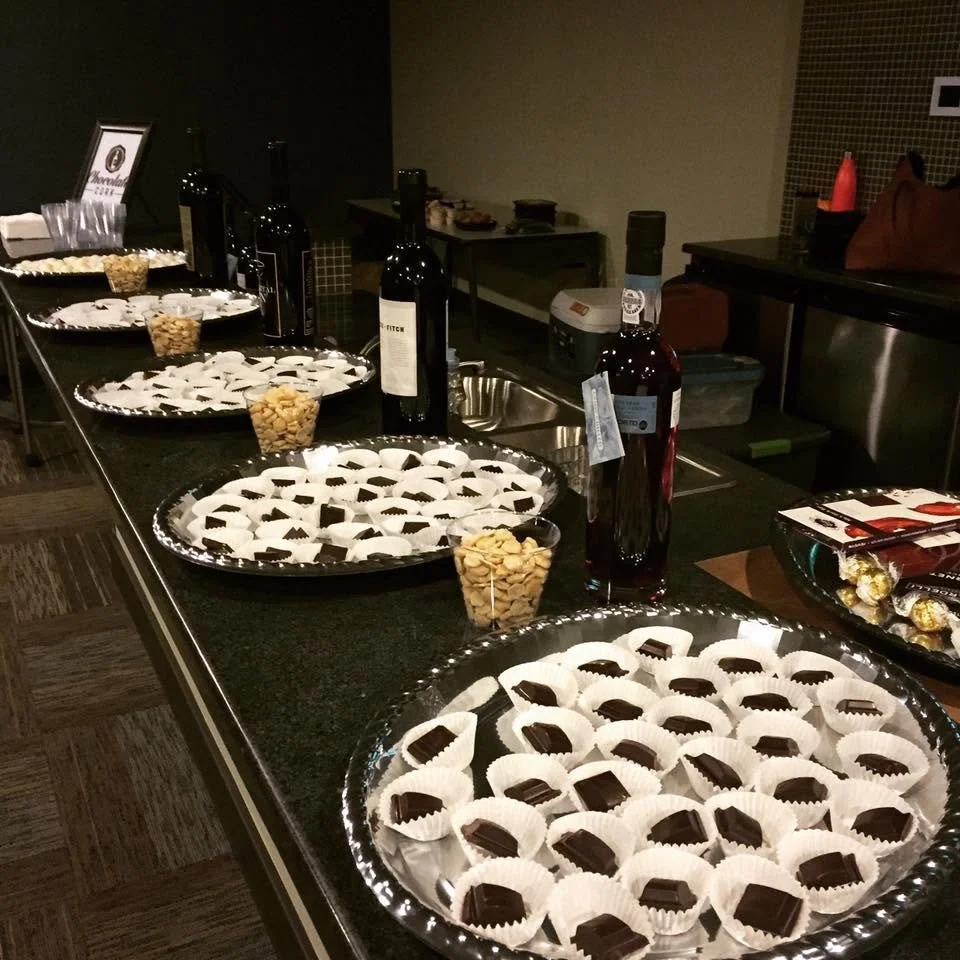 Chocolate tasting platters arranged for a Chocolate Cork event.