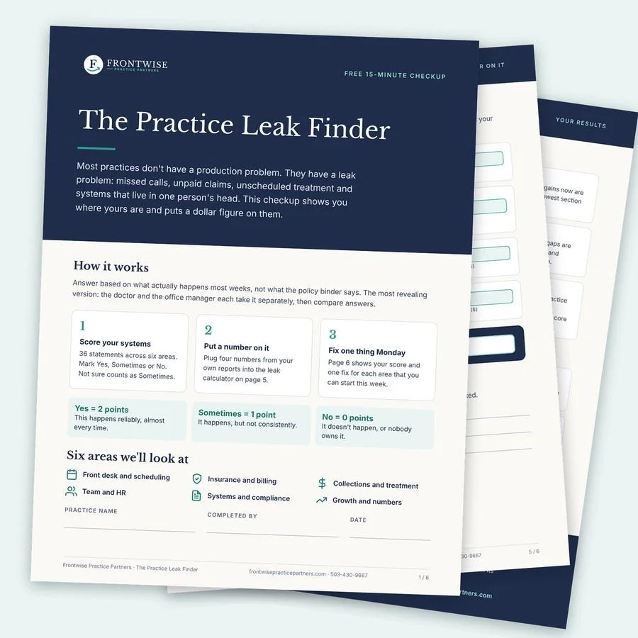 Preview of the Practice Leak Finder, a free self-assessment PDF for dental practices