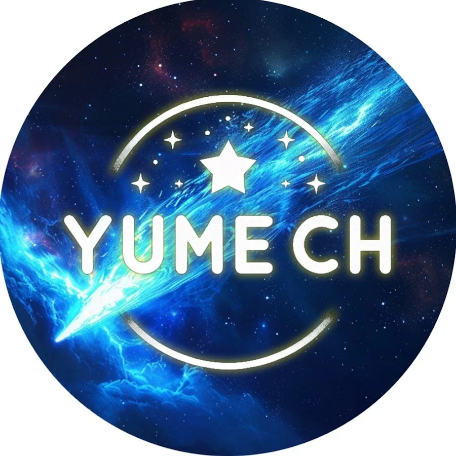星空と流星を背景に、中央に大きな星と「YUME CH」の文字を配置した円形ロゴ