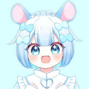 青い髪と大きなウサギ耳、リボンを身につけた可愛らしいアニメ風の少女