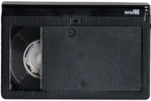 A blank VHS=C tape with a spool of magnetic tape on the left and empty space to the right.