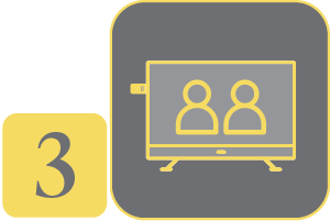 An icon of a smart TV with a picture of 2 people on the screen, with number 3 in a yellow box