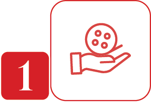 An icon of a hand holding a cine film reel and a number 1 in a red box