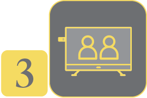 An icon of a smart TV with a picture of 2 people on the screen, with number 3 in a yellow box