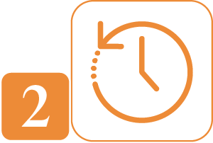 A clock showing the time at 3:00 with an arrow pointing left indicating a countdown of 2 hours.