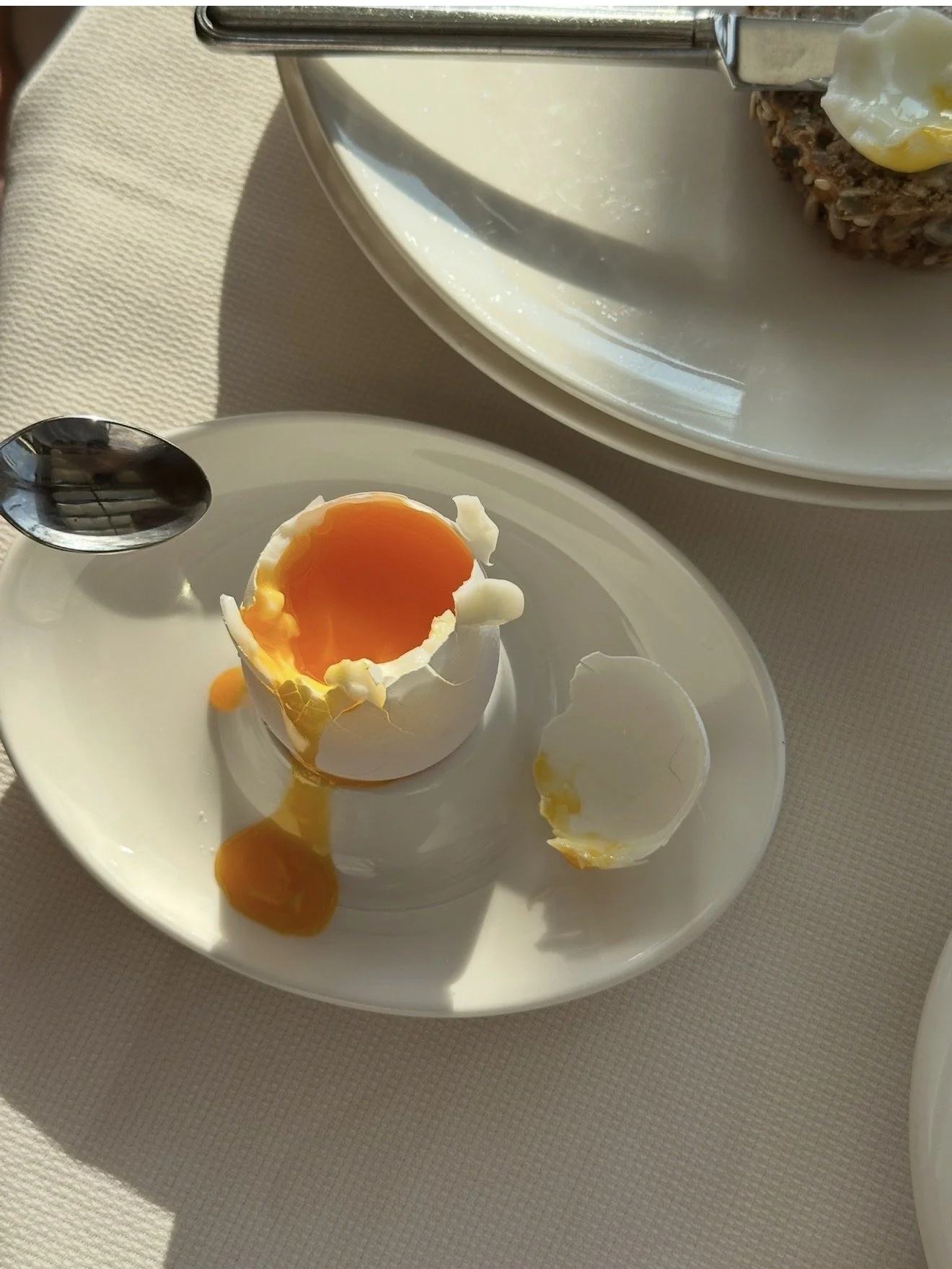 Soft-boiled egg and seeded bread at breakfast at Saltus