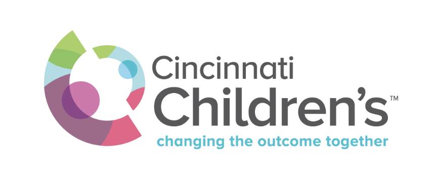 Cincinnati Children’s logo with colorful circular symbol and tagline “changing the outcome together”