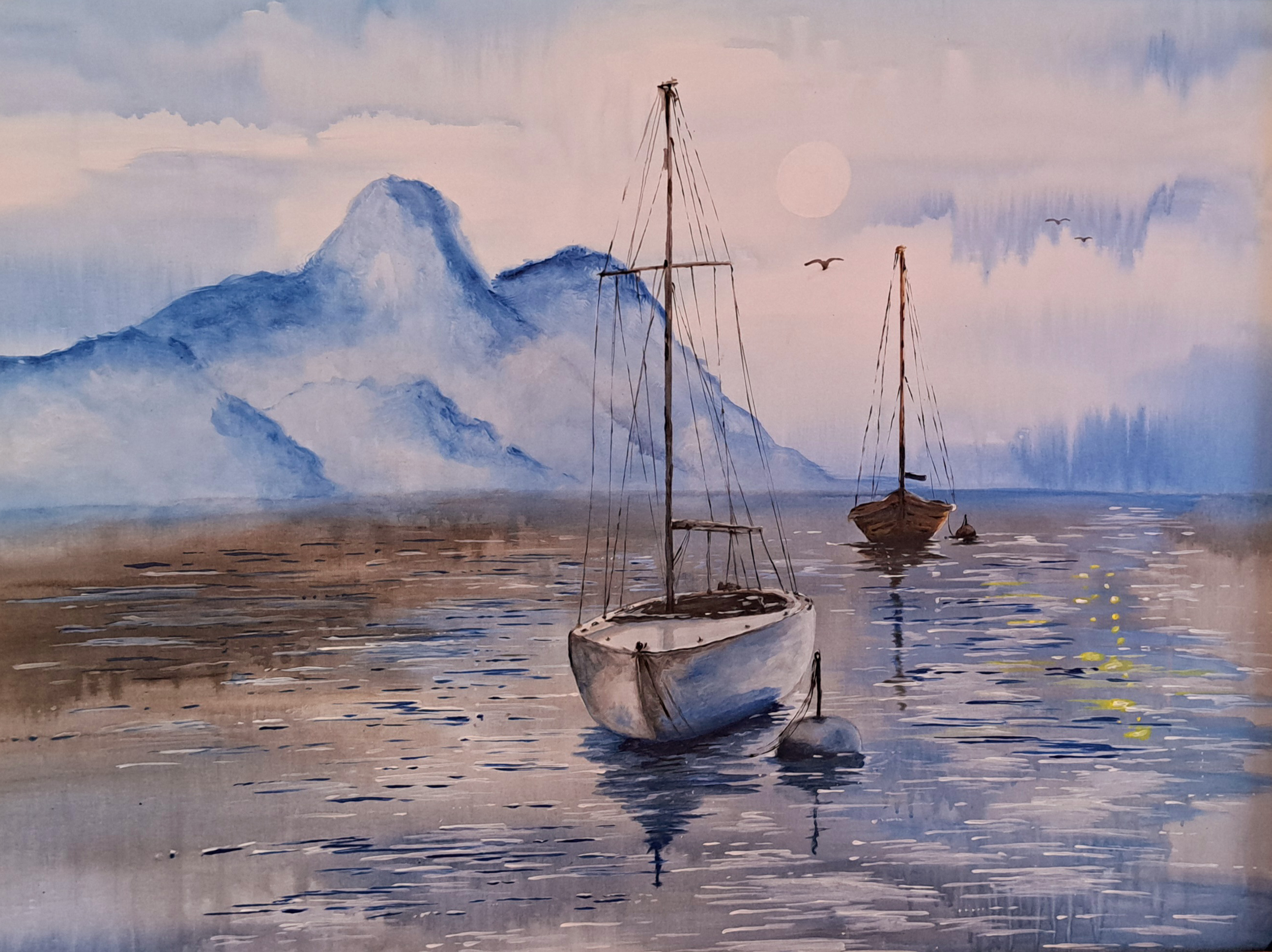 Sail boats in acrylic.