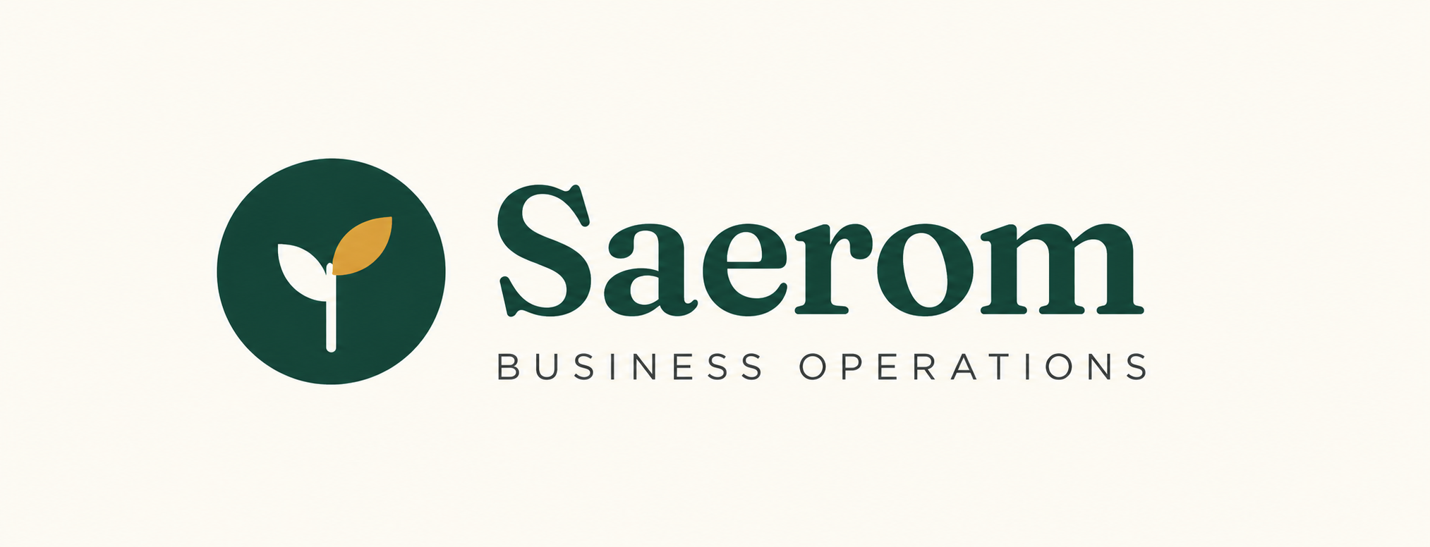 Saerom Business Operations logo with a stylized sprout icon